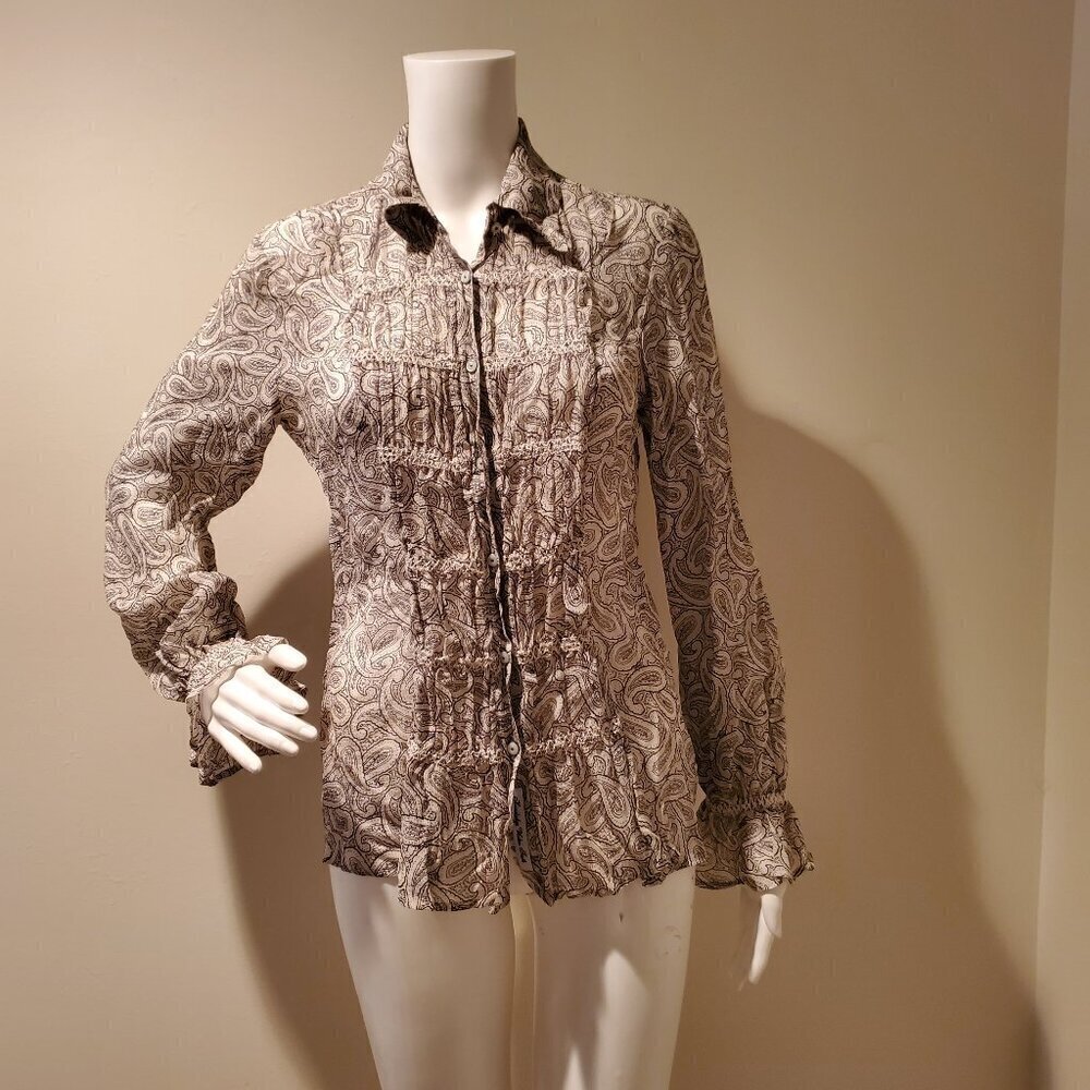 Robert Graham Paisley Silk Button Down Shirt Black White S
